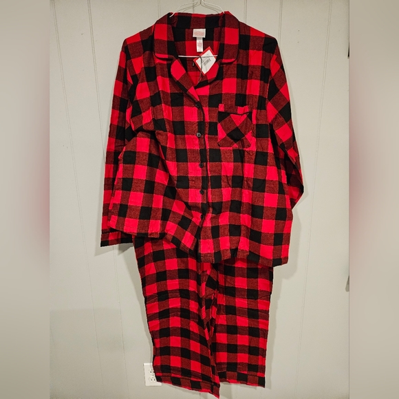 NWT Sealed Womens Size 1X Buffalo Check Red Plaid Flannel Pajamas Set Top Pants - Picture 1 of 10